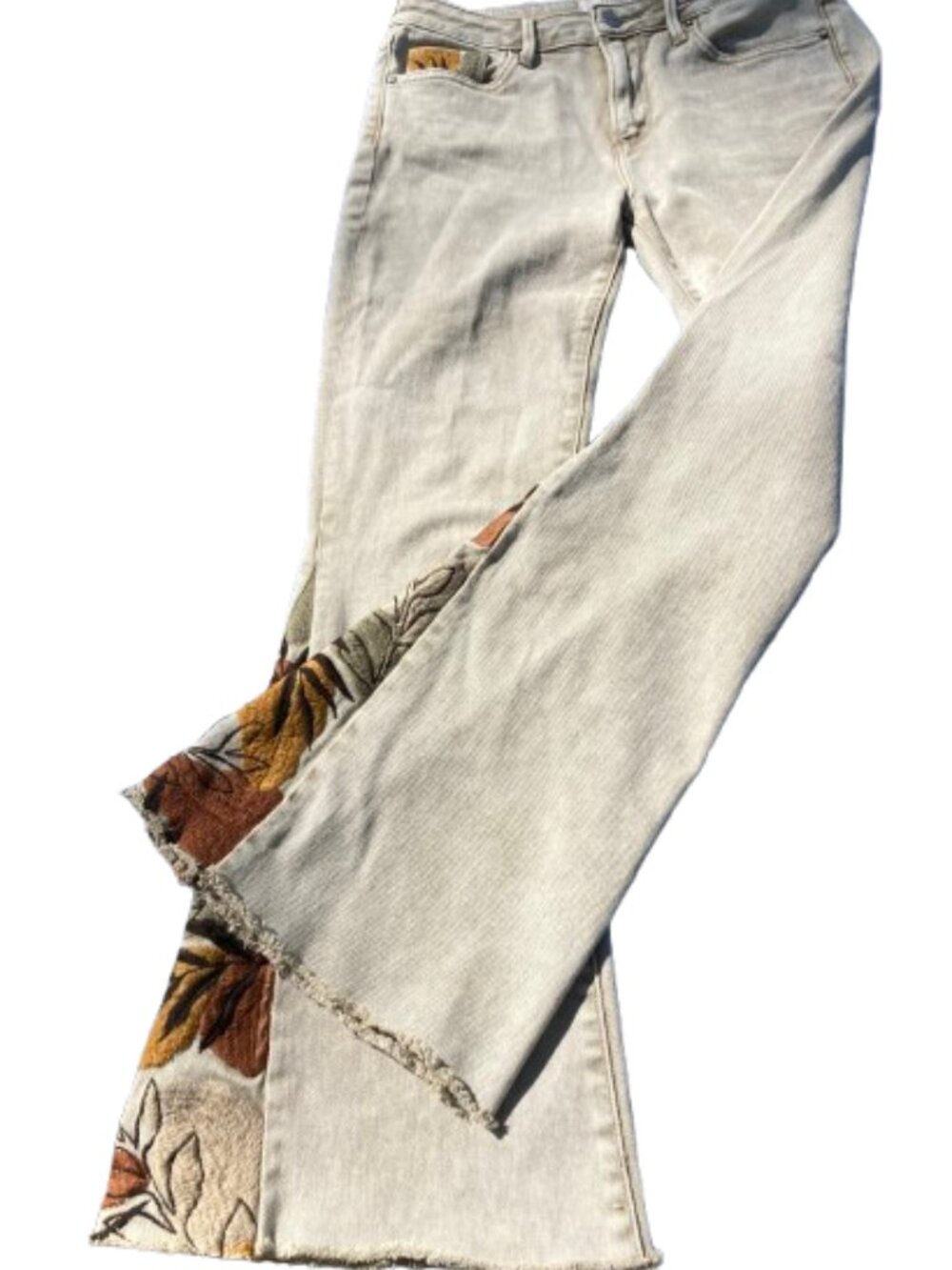 Driftwood / Free People SALE! Tan Jeans Farrah Embroidered Flare Mid-Rise 28x29" - Picture 3 of 14